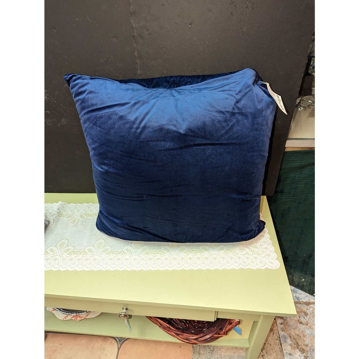 Martha Stewart Collection Velvet Square Decorative Pillow Navy European NEW