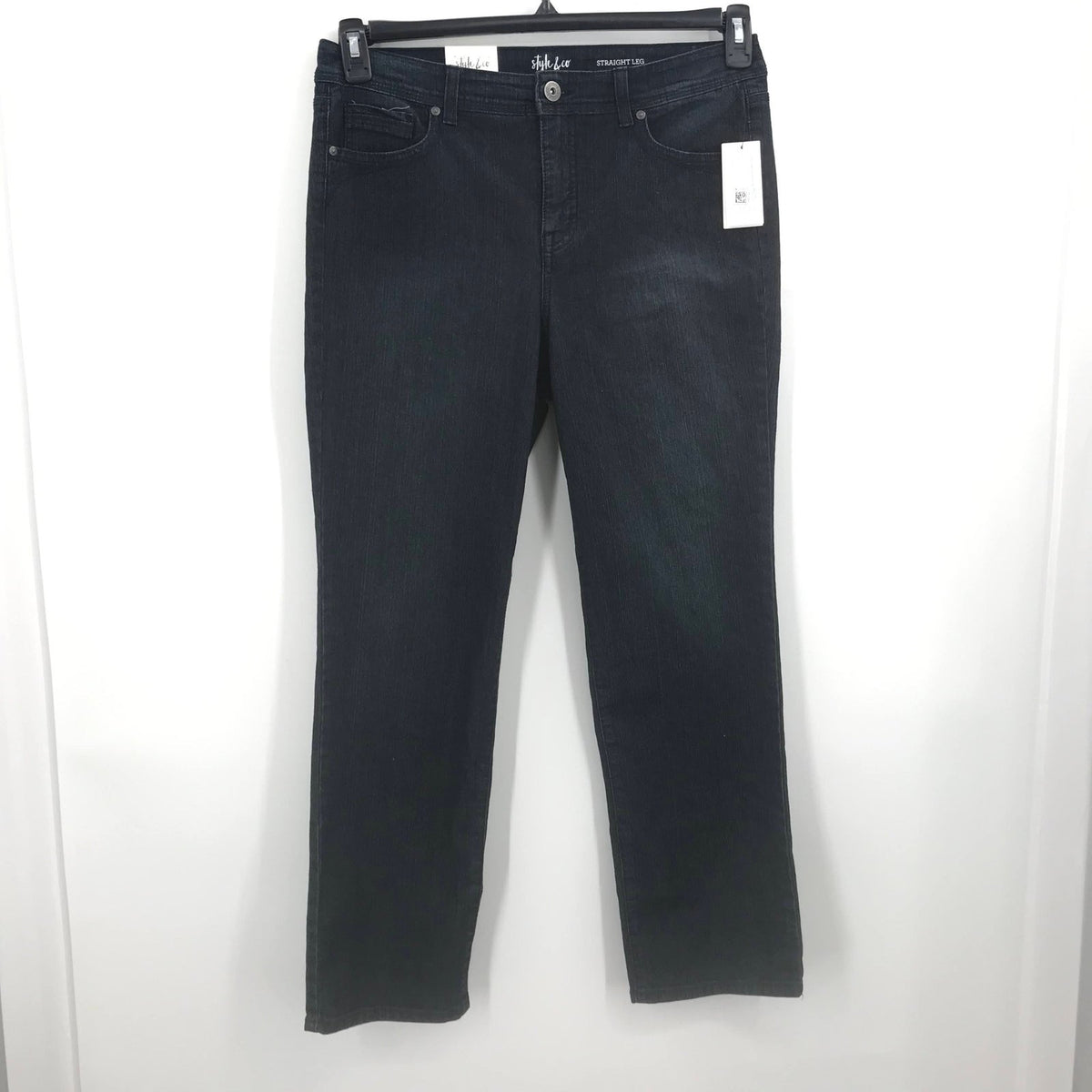 Style & Co Denim Mid Rise Straight Leg Jeans Zip & Button Fly BLUE 14P