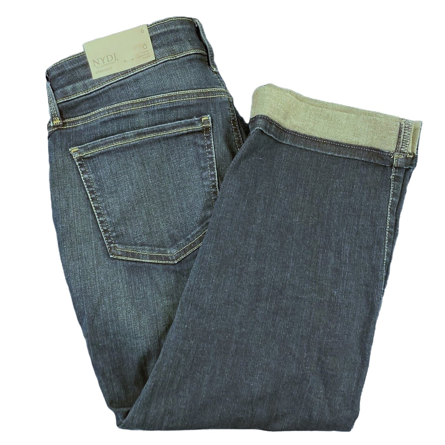 NYDJ Marilyn Straight Crop Cuff Jeans Size 6 in Bezel Blue Dark Wash NWT