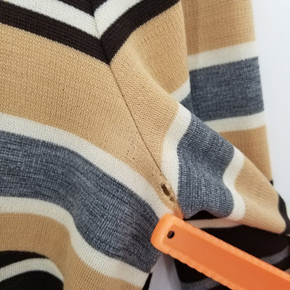 Vintage Brown Striped PolyBlend Long Sleeve Dress Chain Belt No Tags gogo MOD