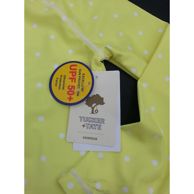 Tucker + Tate Swimwear UPF 50+ Rash guard Yellow polka dot Size 3 Youth Toddler
