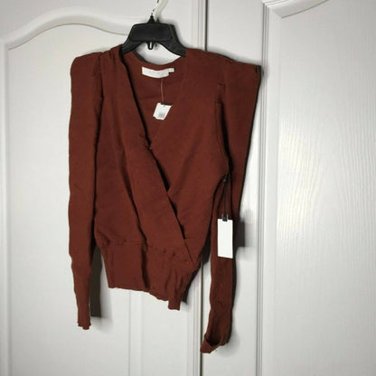 ASTR V-Neck Suki Crossover Sweater RUST Large New cozy fuzzy puff Shoulders