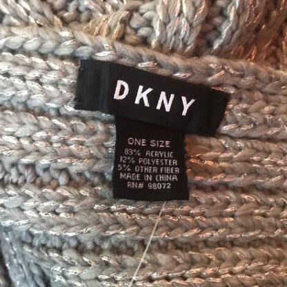 DKNY Flat-Stud Metallic Rib Knit Scarf Grey Silver 14x82 Wrap Shawl Chunky NEW