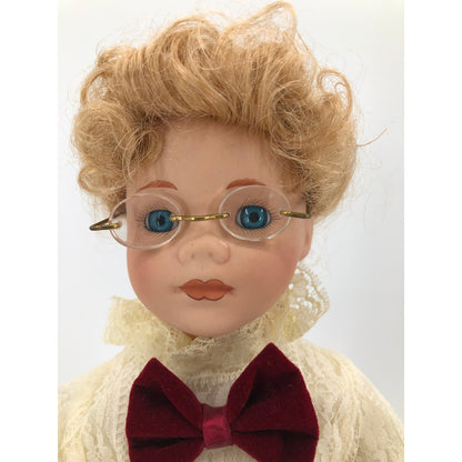 Vintage Violin Girl Doll White Petticoat Velvet Red Skirt