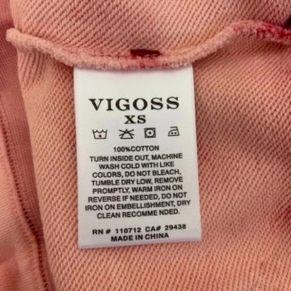 Vigoss Acid Wash Cotton Sweatshirt Extra Small/XS Peach NEW Long Sleeve Crew