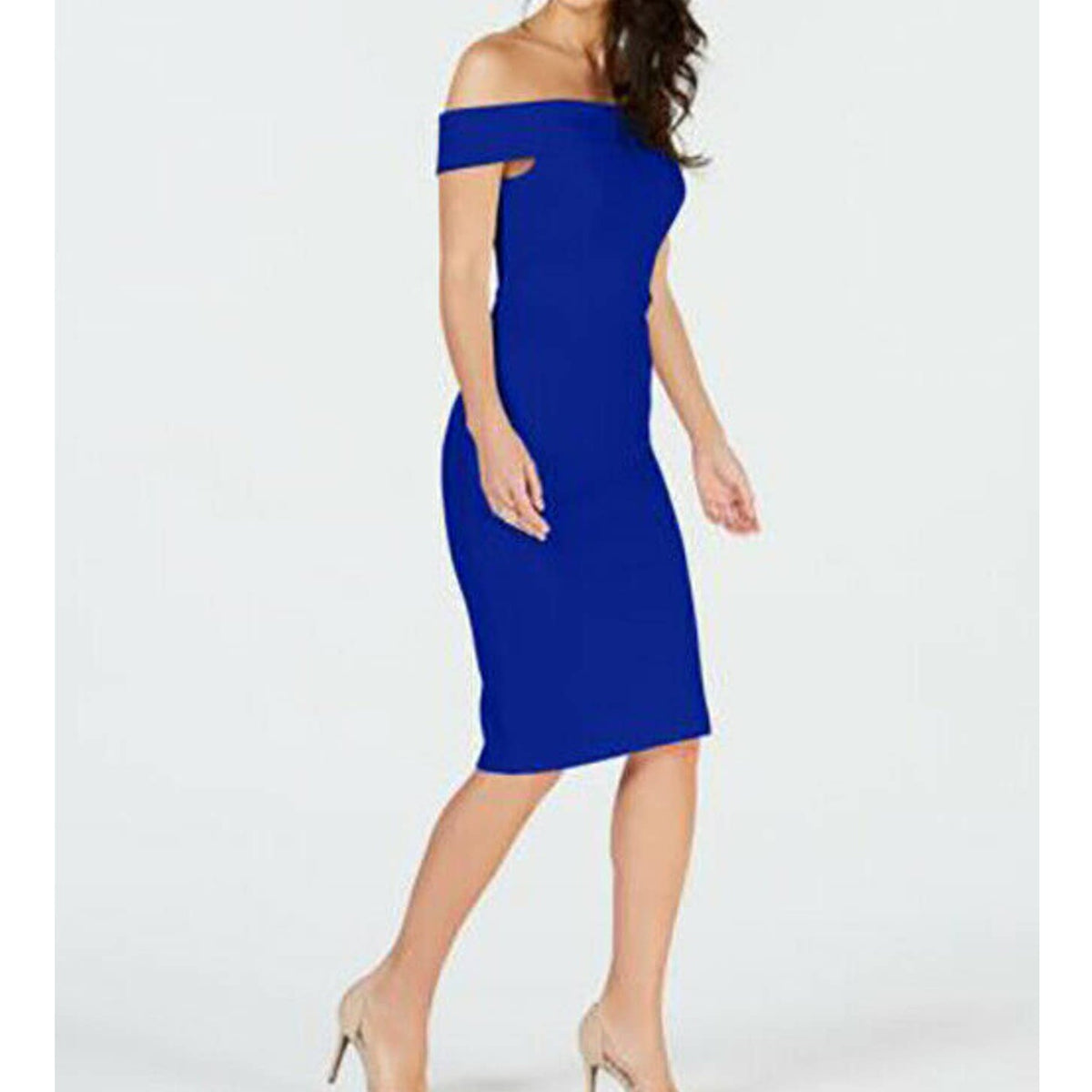 Thalia Sodi Off-The-Shoulder Neckline Bodycon Dress Back Zip Lazulite XXL Blue