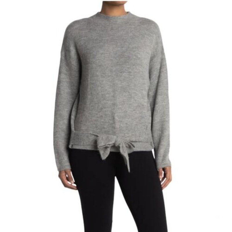 Wayf Tie Front Waist Mock Neck Pullover Sweater Sz XS/Extra Small Light Grey NWT
