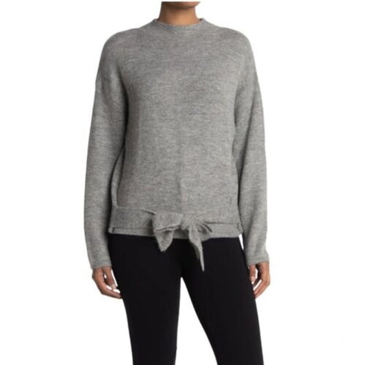 Wayf Tie Front Waist Mock Neck Pullover Sweater Sz XS/Extra Small Light Grey NWT