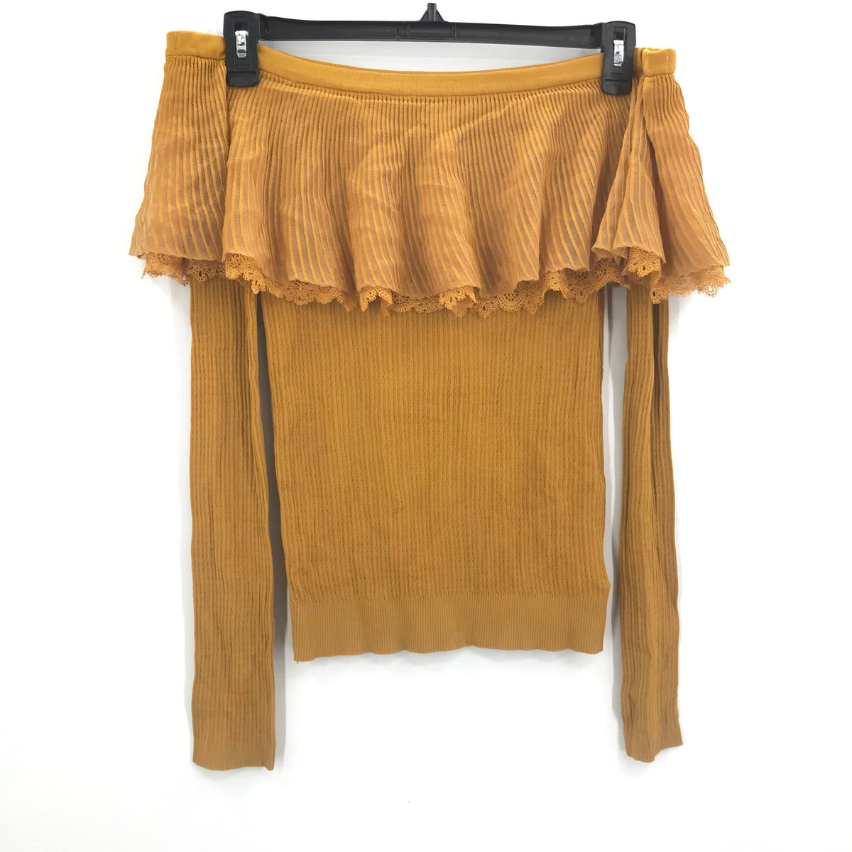 English Factory Frills Ruffle Knitted Off Shoulder Blouse Top Yellow Medium NWT