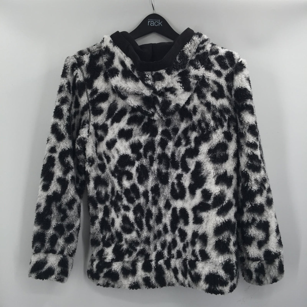 Te Verde Faux Fur Leopard Print Quarter Zip Hoodie Faux Shearling Extra-Small XS