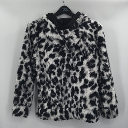 Te Verde Faux Fur Leopard Print Quarter Zip Hoodie Faux Shearling Extra-Small XS