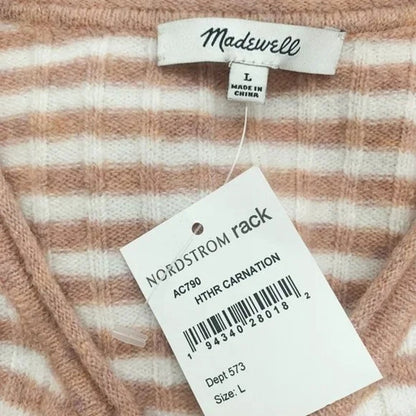 Madewell Women's Sweater Large Heather Carnation Stripe NEW Scoop Boat Neck