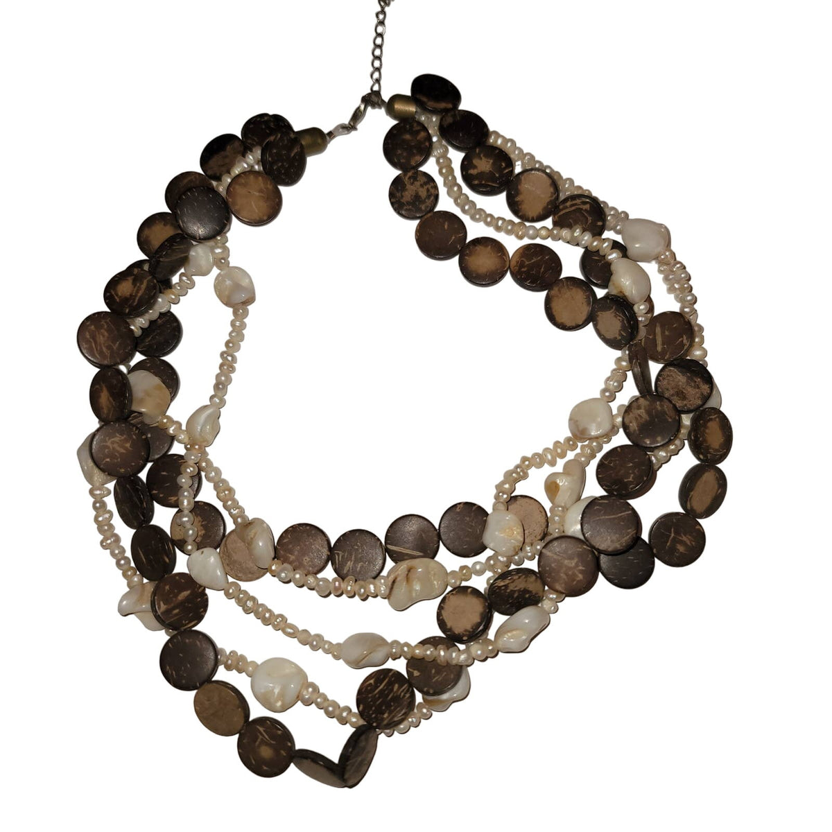 Potato freshwater pearl MultiStrand necklace coconut disks beach Shells Vintage