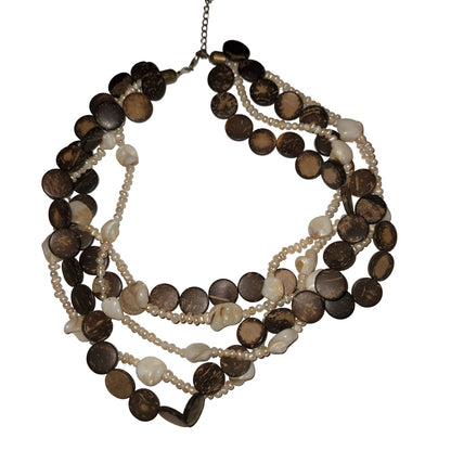 Potato freshwater pearl MultiStrand necklace coconut disks beach Shells Vintage