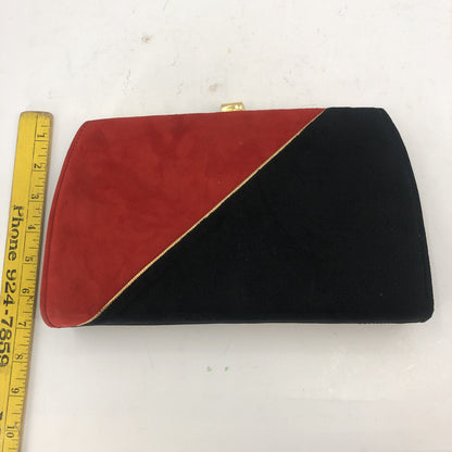 Vintage Gold Snap Closure Velvet Maroon Black Clutch Purse Golden Chain 1980s