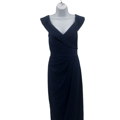 La Femme 25206 Wrap V-Neck Side Slit Maxi Dress Sleeveless Navy Blue Size 4