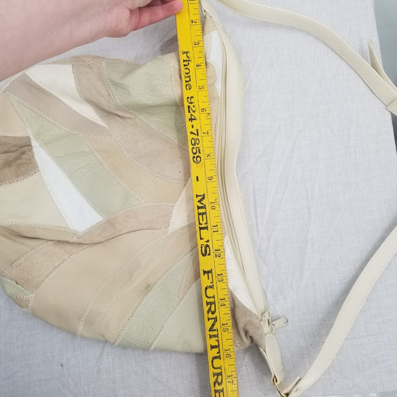 Vintage Cream Brown patchwork leather hobo bag purse handbag