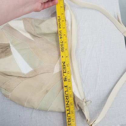 Vintage Cream Brown patchwork leather hobo bag purse handbag