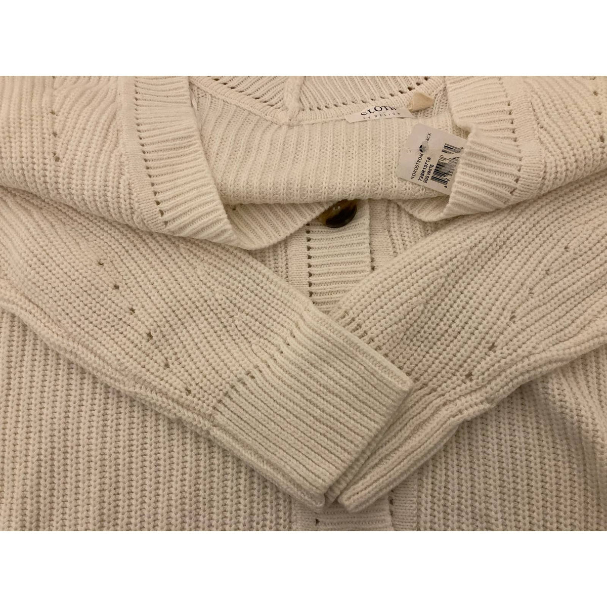 Cloth by Design Women's Button Front Tunic Cardigan Sweater Medium Egg White NWT