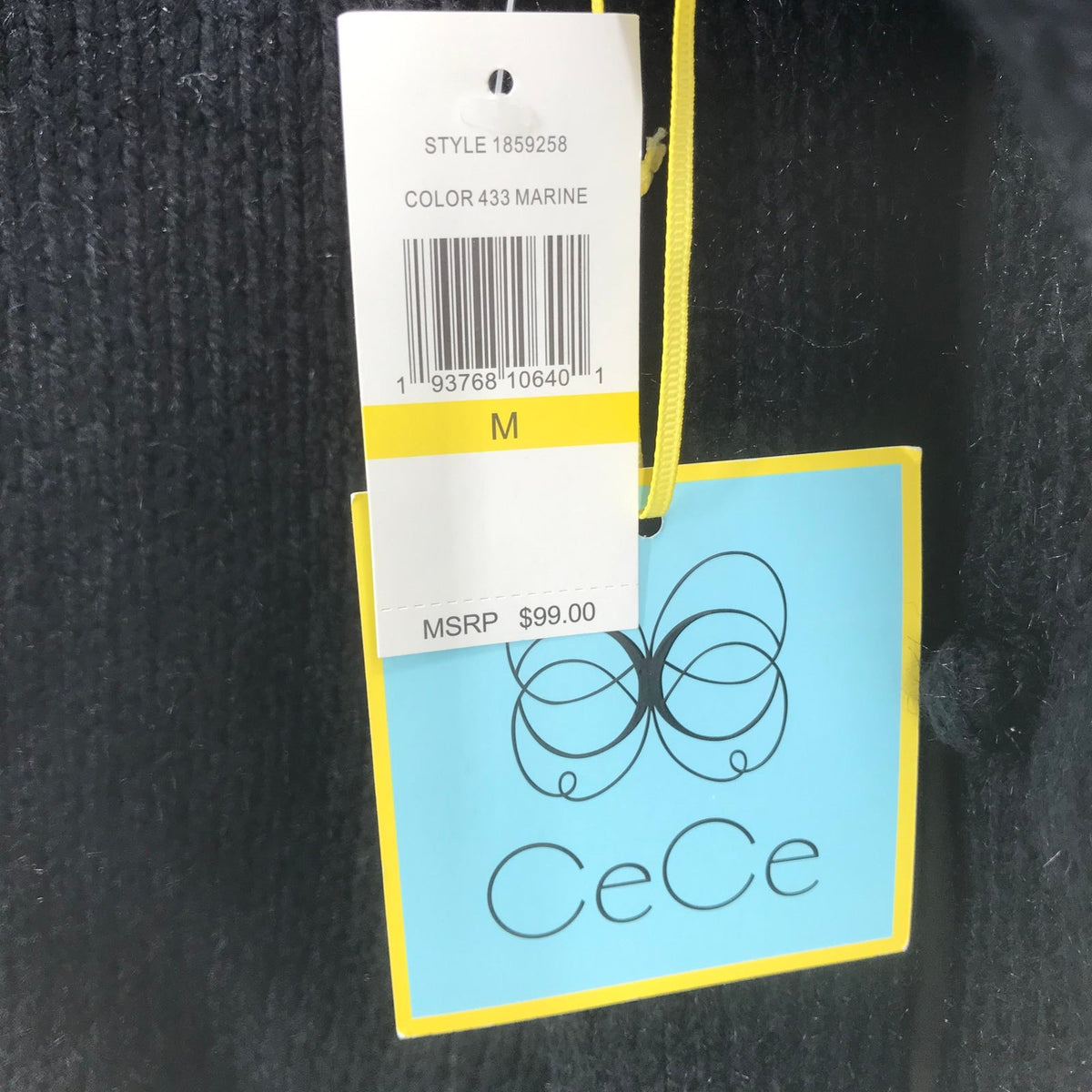 Cece Black Ball Sleeves Knitted Sweater Ribbed Crew Neck Size Medium NWT