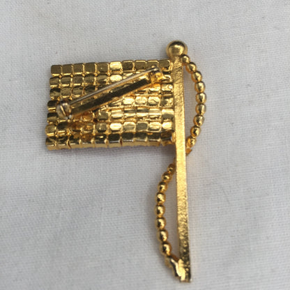 Vintage Golden Flag Pattern Red White Blue Rhinestones Brooch Costume Jewelry