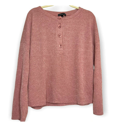 Gibsonlook Long Sleeve Ribbed Knit Henley Top Sz Small Pink NWT