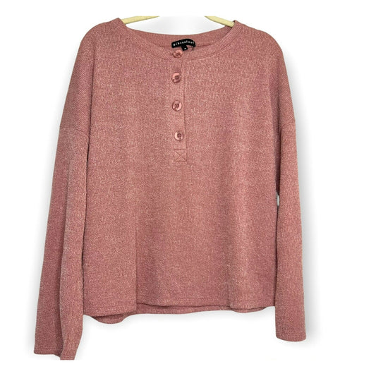 Gibsonlook Long Sleeve Ribbed Knit Henley Top Sz Small Pink NWT