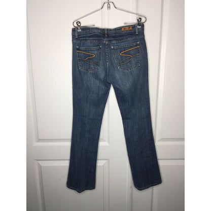 Seven 7 Jeans Flare Leg 11" Rise Medium Wash 32" Waist Embroidery Pockets