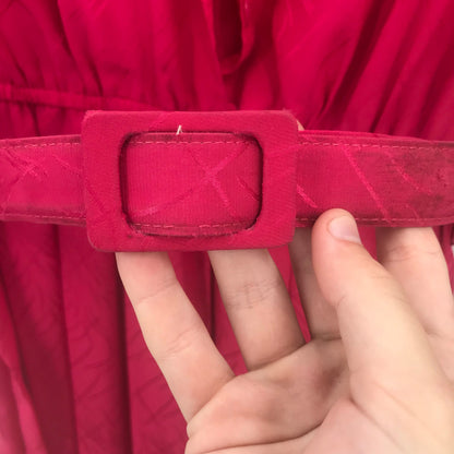 Epitome Vintage Women's Tie Waist Belt Pleated Maxi Dress Long Sleeves Red Size 8