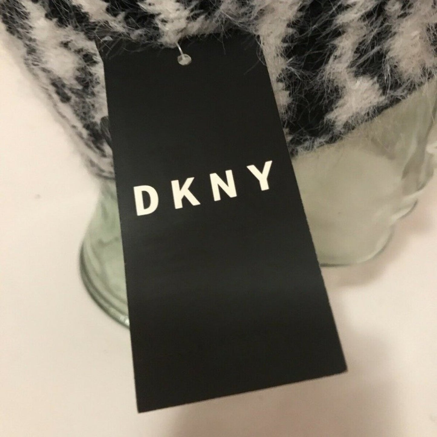 New DKNY Animal Zebra Print Front Twist Headband Ear Warmer Fuzzy Black White