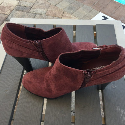 White Mountain Wine Bordeaux Booties Suede Side Zip Heels Shoes Women 7.5 Medium