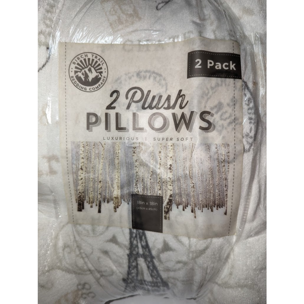 BIRCH TRAIL Bedding Paris Amour Plush Pillows 18" Decorative 2-Pack Taupe New