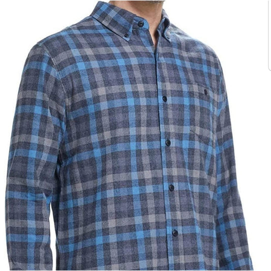 Weatherproof Vintage Blue Grey plaid Flannel SMALL Long Sleeve Button Down NEW