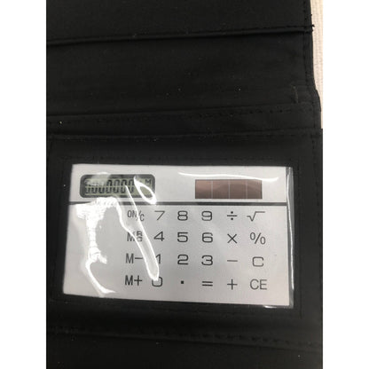 VINTAGE Tri Fold Credit Card Calculator Clutch Hand WALLET Snap Button Black