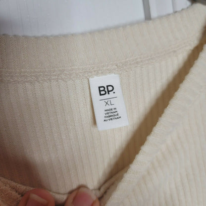 BP. Cozy Puff Sleeve Top Ribbed Long Sleeve Shirt Crew Neck Ivory X-Large NWT