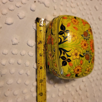 Vintage Kashmiri Yellow Floral Lacquer Trinket Lidded Box