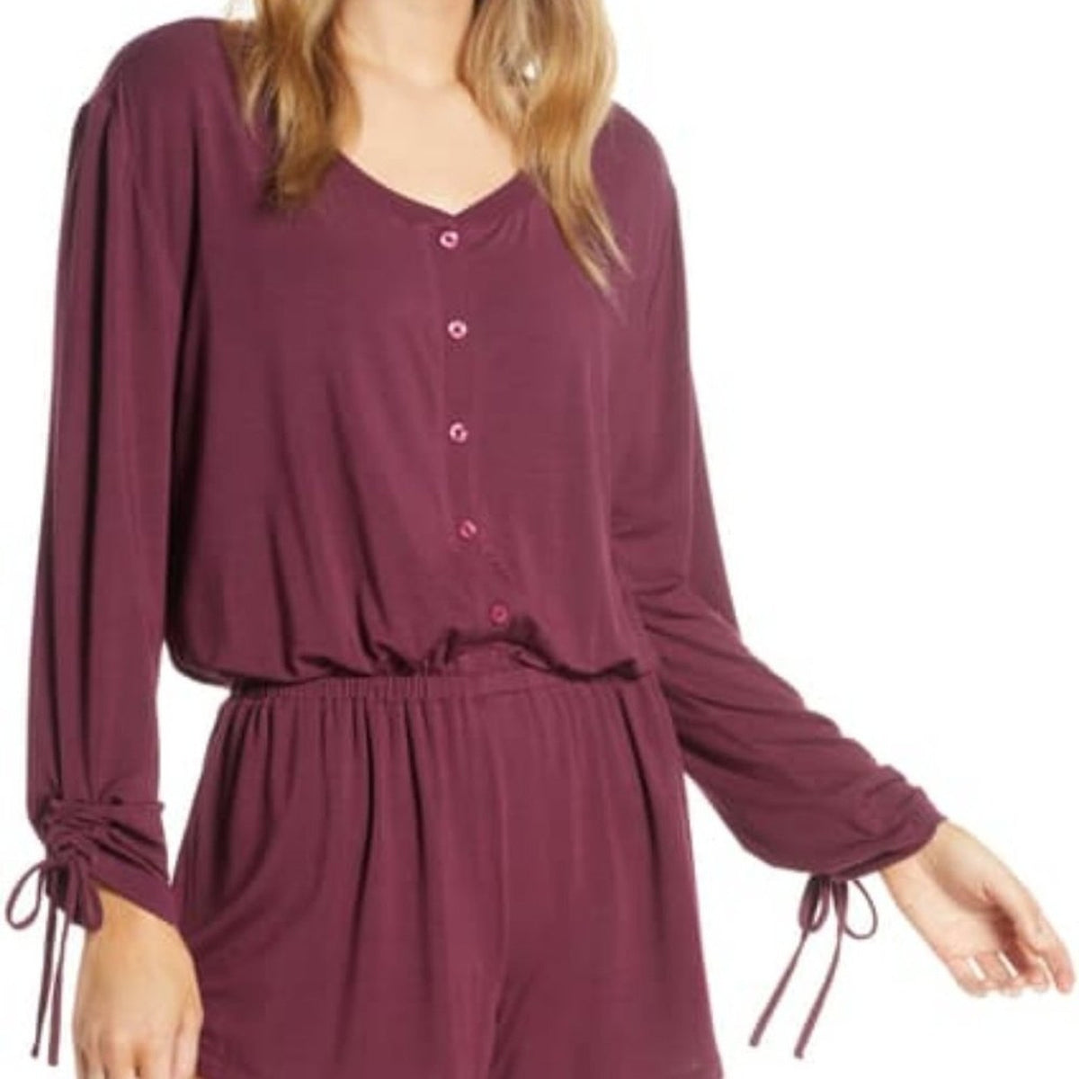 NWT Nordstrom Lingerie Burgundy Lounge Romper Large Pajamas PJs Long Sleeve