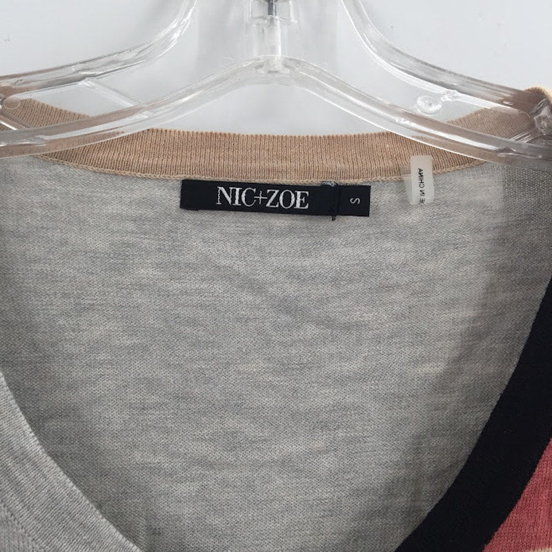 Nic and Zoe button up cardigan sweater lightweight small geometric brown gray