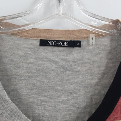 Nic and Zoe button up cardigan sweater lightweight small geometric brown gray