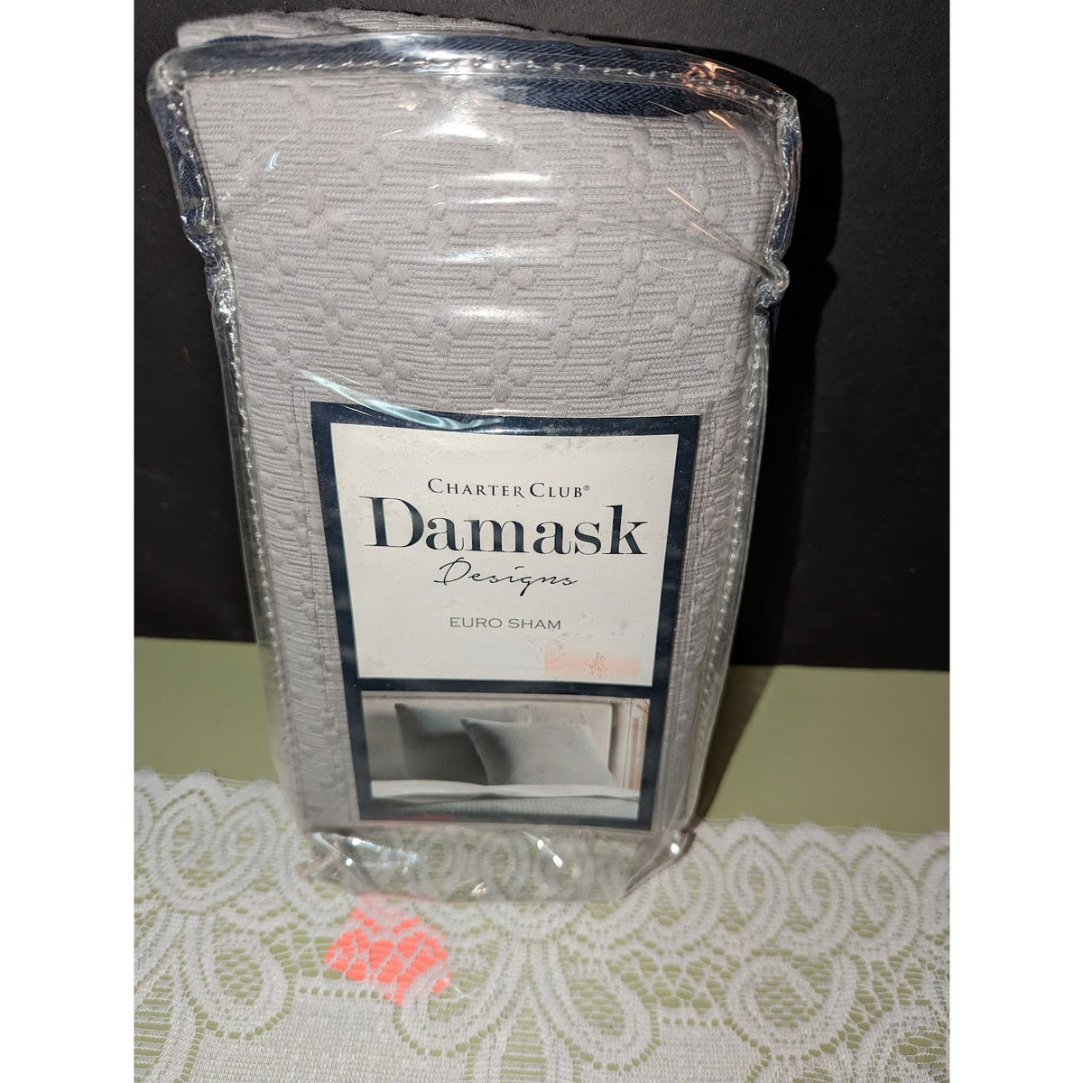 Charter Club Damask Diamond Dot Cotton Med Gray jacquard European Sham New