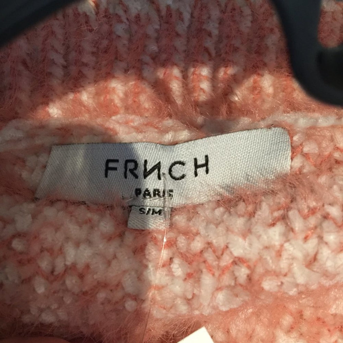 FRNCH Pullover Sweater V-Neck Long Sleeve Diagonal Stripe Chenille Rose Soft S/M