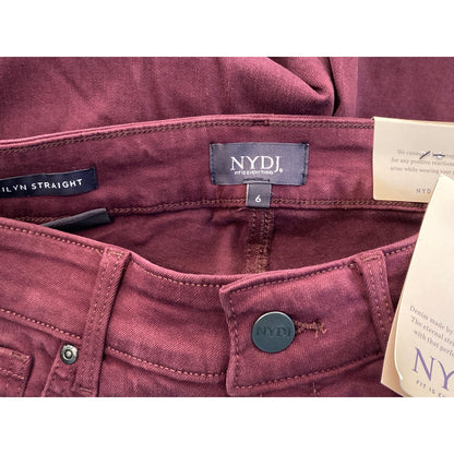 NYDJ Women's Jeans Marilyn Straight Leg Size 6 Deep Merlot Wine NWT
