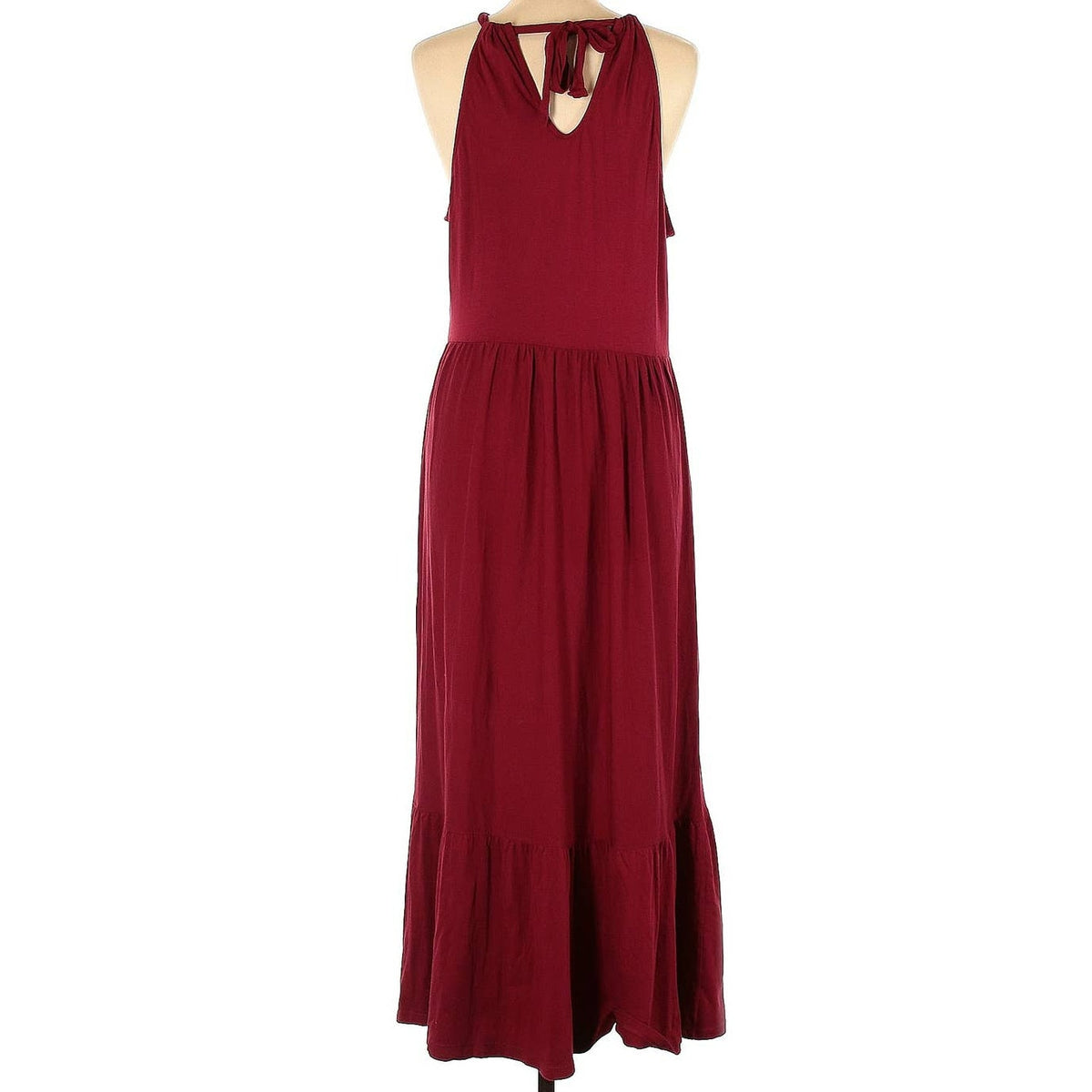 Caslon Halter Tie Back Ruffle Hem Maxi Dress Sz Medium in Red Rhubarb NWT