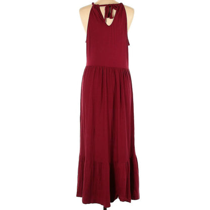 Caslon Halter Tie Back Ruffle Hem Maxi Dress Sz Medium in Red Rhubarb NWT