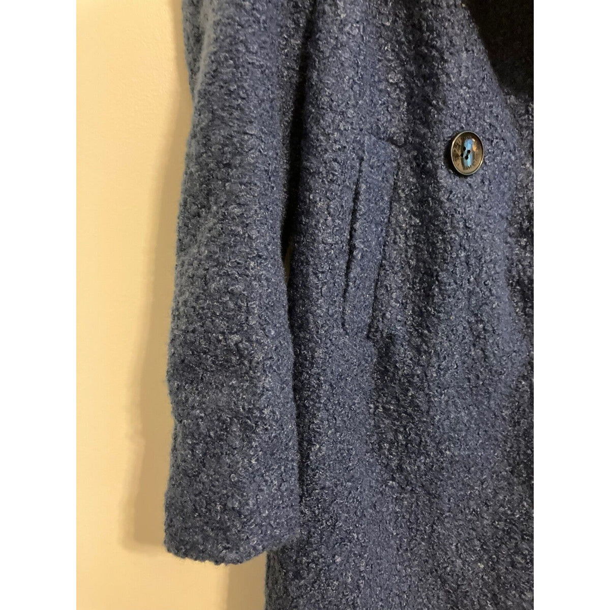 Sam Edelman Faux Shearling Double Breasted Lined Pea Coat Size 4 Blue NWT