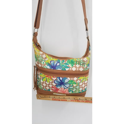 Rosetti vintage painted vinyl floral brown shoulder bag adjustable strap