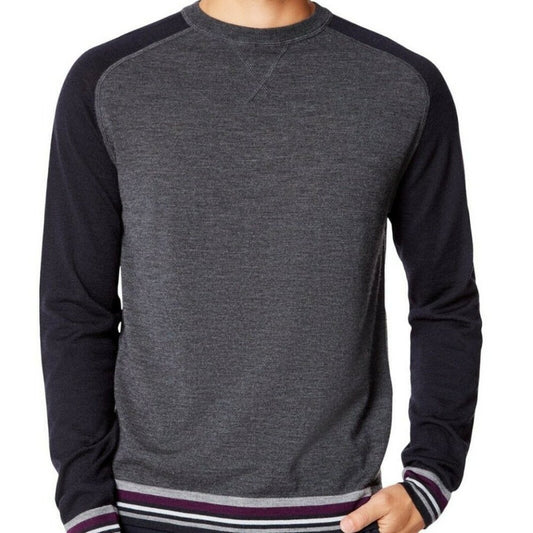 Good Man Brand Pullover Sweater Long Sleeves Crew Neck Colorblock Gray Black XL