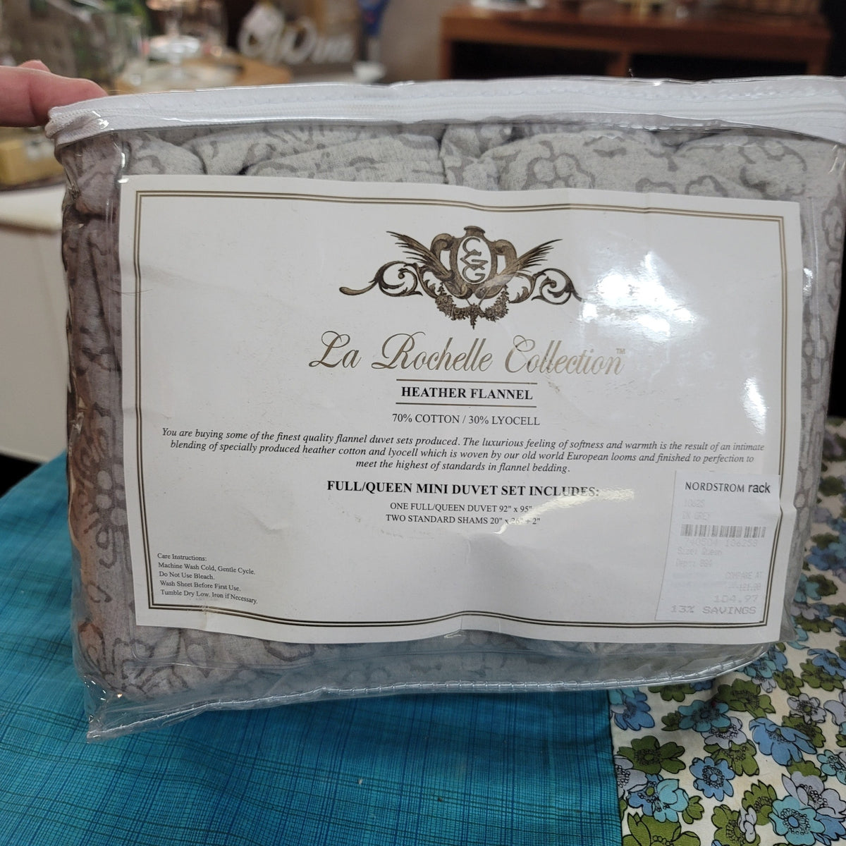 La Rochelle Heather Flannel Full/Queen Mini Duvet Set shams Gray