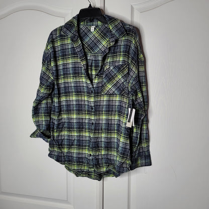 BP. Boyfriend Plaid Button-up Shirt Veronika Plaid Collared Neck Navy Multi SZ S