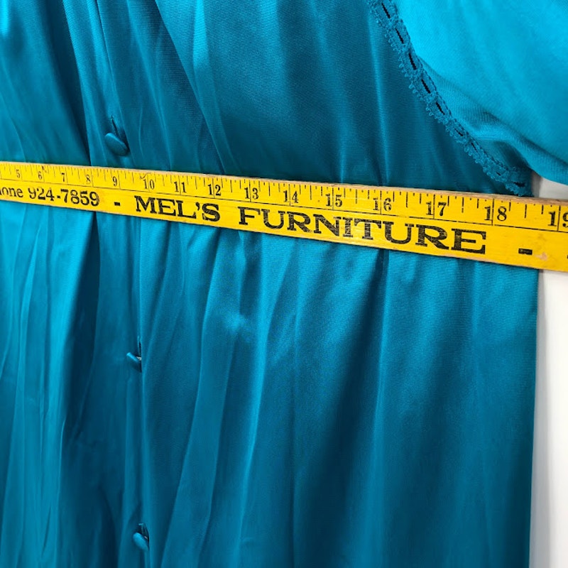 Vanity Fair Vintage blue robe nylon One Size button up 1960s midi housedress